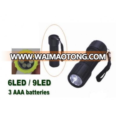 9 LED plastic rubber flashlight 3AAA dry batteries LED flashlight torch light