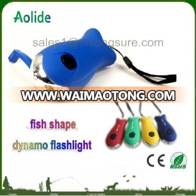 mini fish flash ligt for kid hand crank dynamo fish shape flashlight