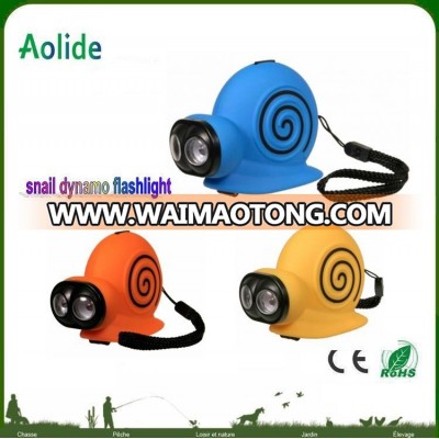 lovely Snail Hand crank dynamo led torch light Promotional kids torch