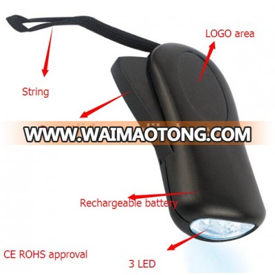 3led hand squeeze dynamo rechargeable torch / 3LED hand manual dynamo flashlight with rechargeable battery