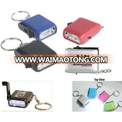 2LED dynamo key ring light mini hand cranking dynamo light with key ring mini flashlight