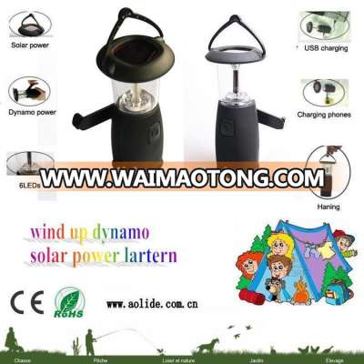 6 LED Solar led Lantern light protable wind up Dynamo solar Lantern for camping