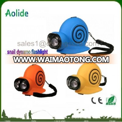 hand crank dynamo snail flashlight 2 LED snail wind up torch