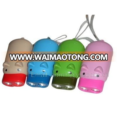 cute pig dynamo torch light 2 led hand press torch pig flashlight custom logo advertising plastic torch