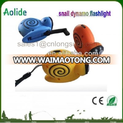 cute nail shape hand crank dynamo flashlight 2 LED snail wind up torch