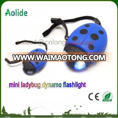 mini hand crank dynamo ladybug flashlight 2 LED bug wind up torch light