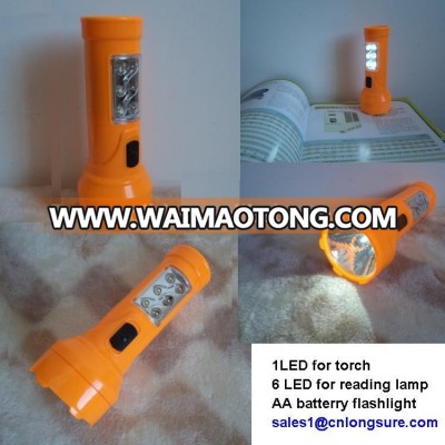 multifunctional flashlgit 1 W LED plastic flashlight with 6 LED on side can be reading lamp