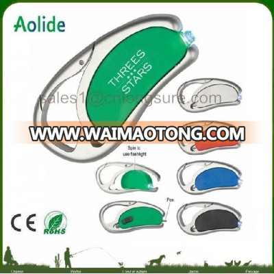 rotatable LED light pen Plastic advertising ballpoint pen LED Carabiner light pen with buckle