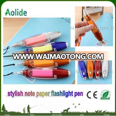 LED Light Pen with note sticker Multi-function Promotional note book LED light ball pen promotional pen